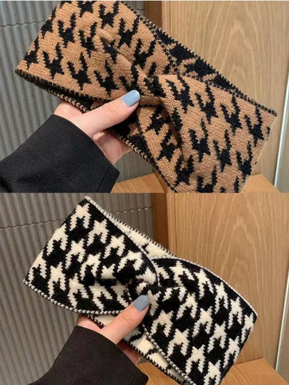 Casual Korea Houndstooth Headwrap Headbands for Women Hiar Accessories New Cotton Elastic Head Band Warm Knitted Hairbands