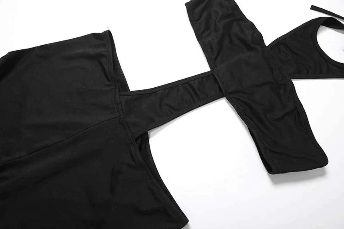 Women Sexy Black Cross Lace Up Halter Backless Skinny Jumpsuits Strapless Hollow Out Slim Night Club One Piece Overalls Rompers