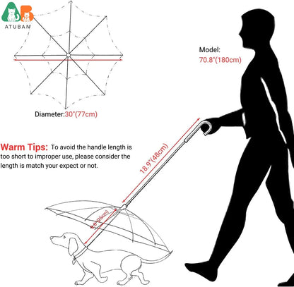 ATUBAN Dog Umbrella with Leash for Small Pets, Umbrella for Dogs Fits 20” Back Length Pets,J-Shape Handle,Clear Umbrella Surface