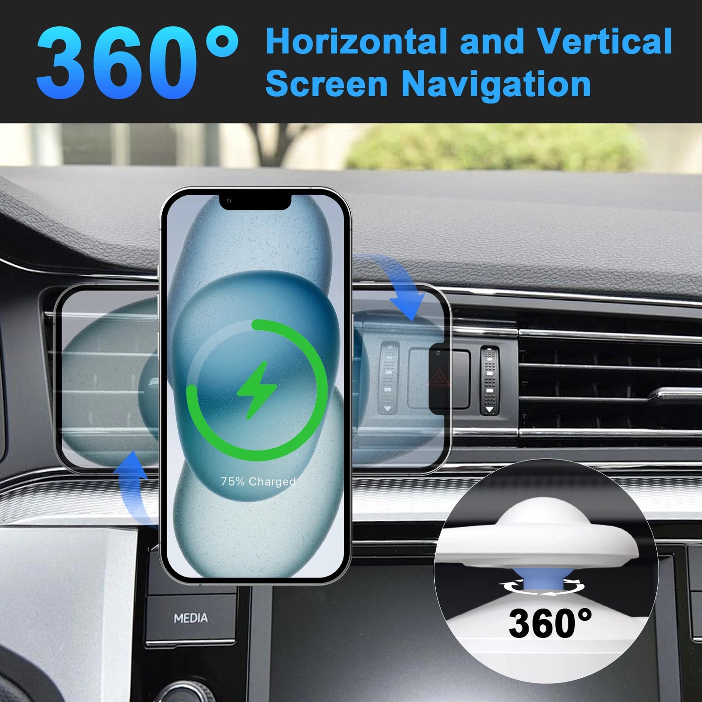 15W Magnetic Car Wireless Chargers Mount Fast Charging Station Dock 360° Adjustable For iPhone17/16/15/14/13 All Android Phones