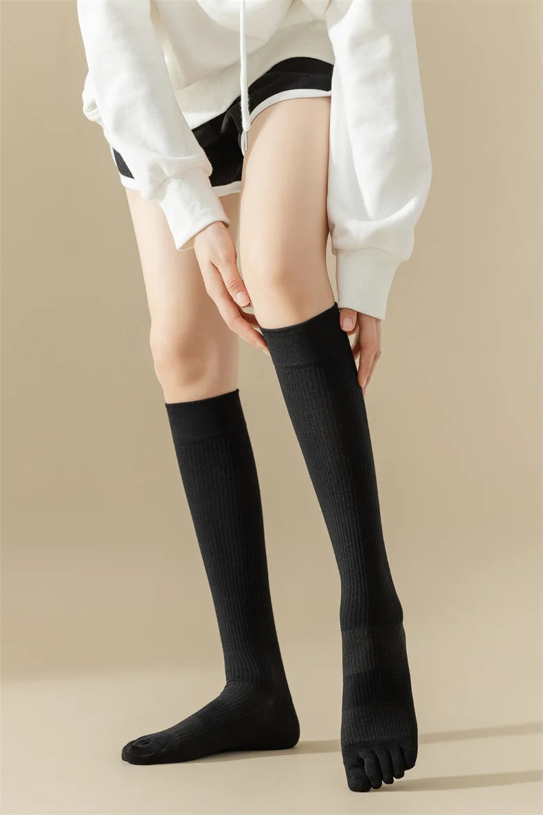 New Women Knee High Toe Socks Soft Lady Girls Breathable Comfortable Solid Color Cute Long Sock For Women