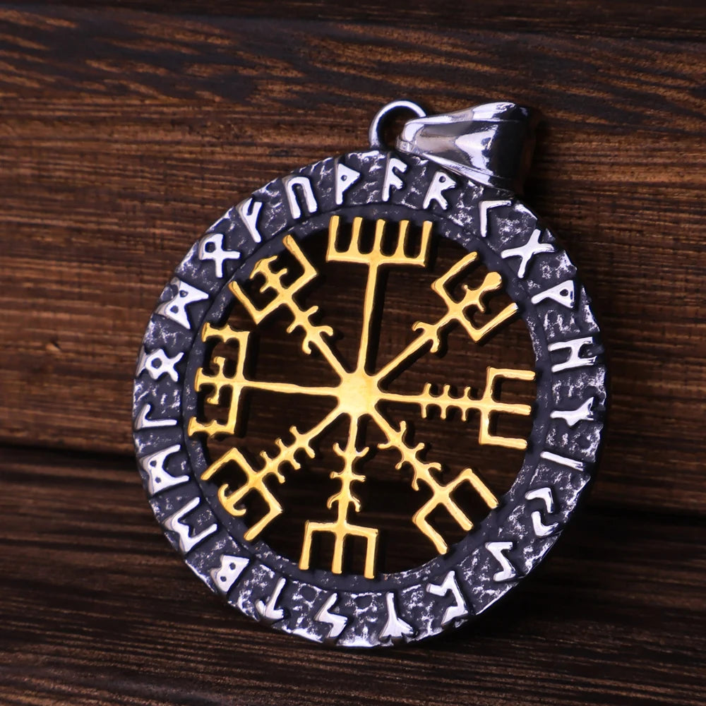 Vintage Vegvisir Viking Compass Pendant Necklace for Men Stainless Steel Fashion Nordic Amulet Beaded Necklace Jewelry Wholesale