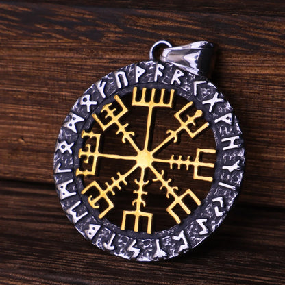 Vintage Vegvisir Viking Compass Pendant Necklace for Men Stainless Steel Fashion Nordic Amulet Beaded Necklace Jewelry Wholesale