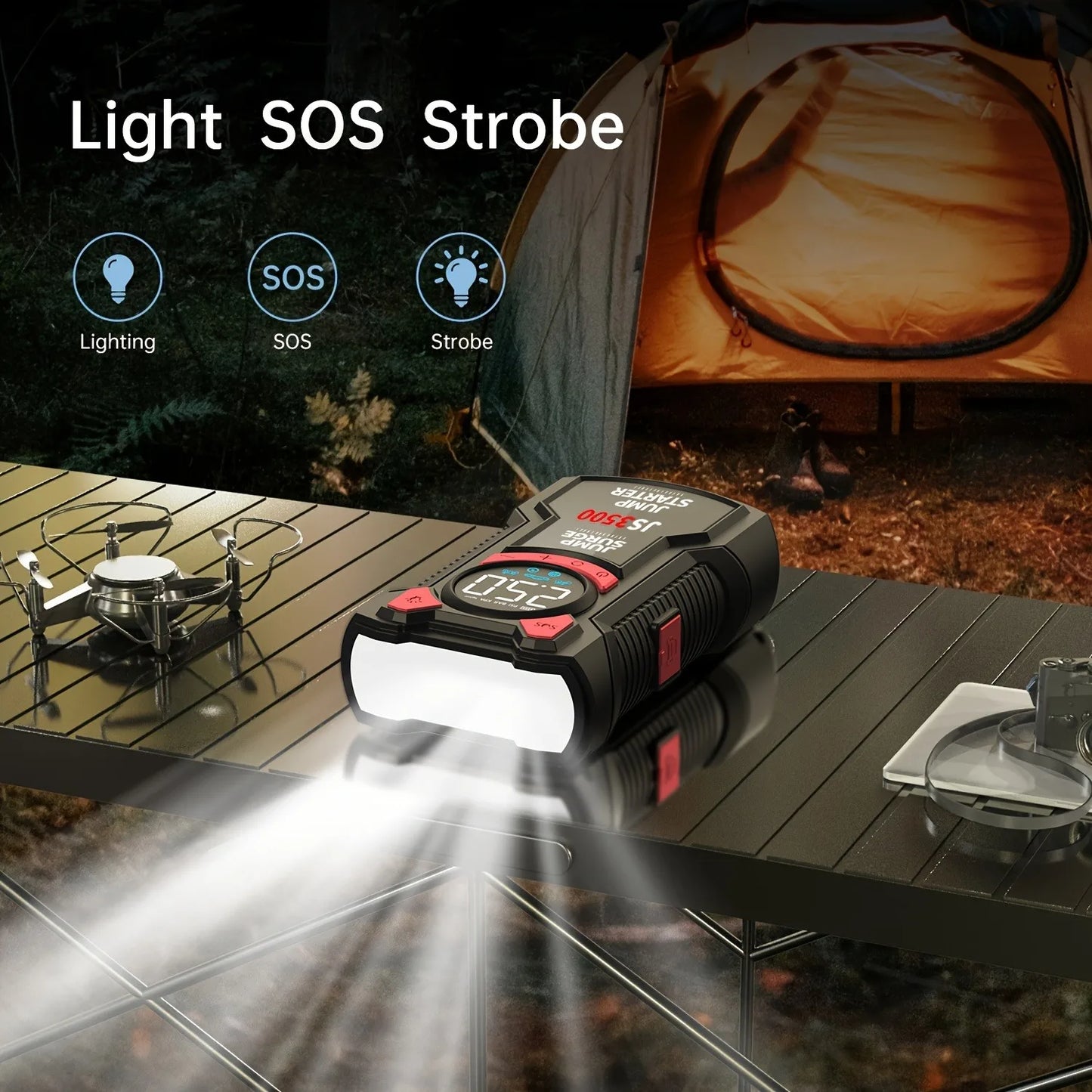 Car Jump Starter Air Compressor With Power Bank Portable Electric Pump Auto Battery Booster 12V Jump Box With Flashlight