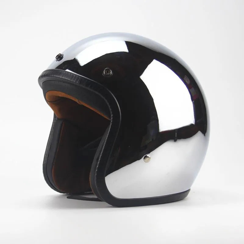 HOT Unique Silver Plating Open Face Retro Motorcycle Helmet Vintage Moto Chrome Helmet Sliver Jet Moto 3/4 Half Casco Casque