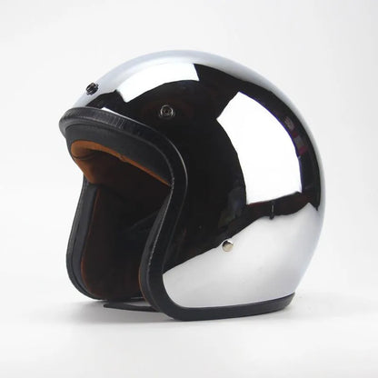 HOT Unique Silver Plating Open Face Retro Motorcycle Helmet Vintage Moto Chrome Helmet Sliver Jet Moto 3/4 Half Casco Casque