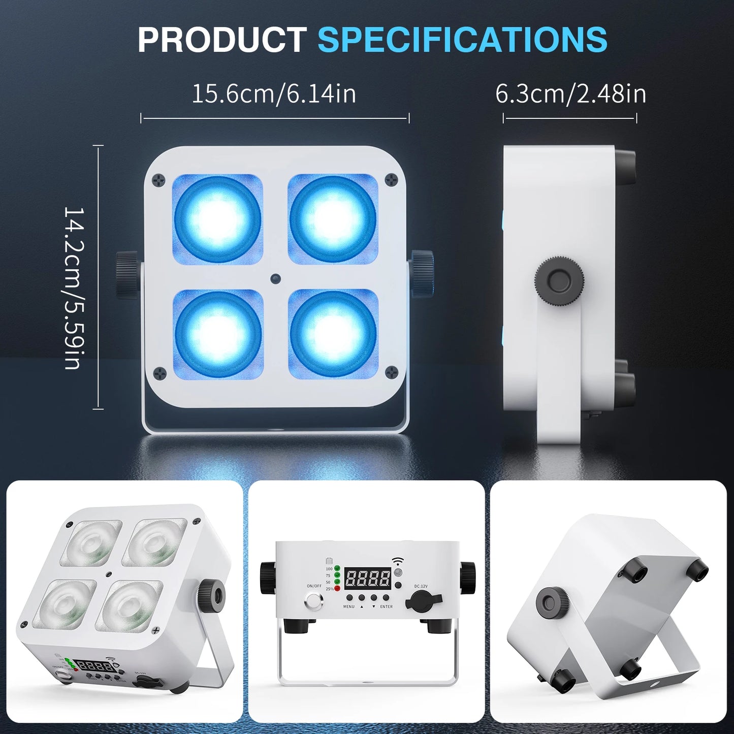 Fieryzeal 4PCS Rechargeable Par Light 5200mAh APP Control LED Uplight Stage Light DMX 4X10W RGBWA+UV LED Par Light for DJ Party