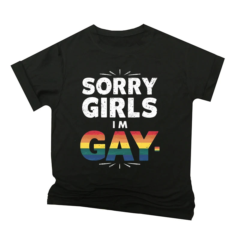 Rainbow Bananas "Sorry Girls I Like Bananas" Print T Shirt Vintage Men Short Sleeve Fun Gay Tees Casual Pride Month LGBTQ Tshirt