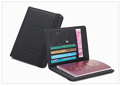 Women Men Travel Passport Holder Cover Case RFID PU Leather Credit ID Card Holder Case Ticket Protective Wallet
