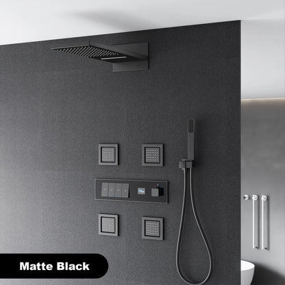 Gun gray brass luxury LED digital display constant temperature shower system embedded ceiling hot and cold water bathroom mixer