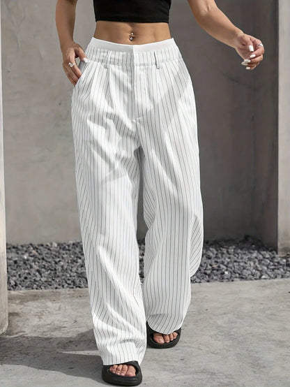 Fashion Pants Women's Stripe Straight Pants 2024 Autumn Winter High Waisted Casual Suit Pants Office Lady Women Trousers Bottoms