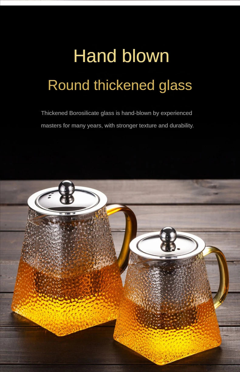 High Quality Hammer Glass Teapot With Stainless Steel Filter Puer Tea Maker Heat Resistant Glass Teapot and Cup Set Kettle Pot