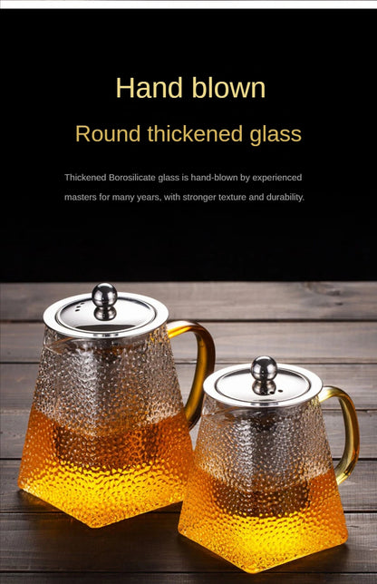 High Quality Hammer Glass Teapot With Stainless Steel Filter Puer Tea Maker Heat Resistant Glass Teapot and Cup Set Kettle Pot