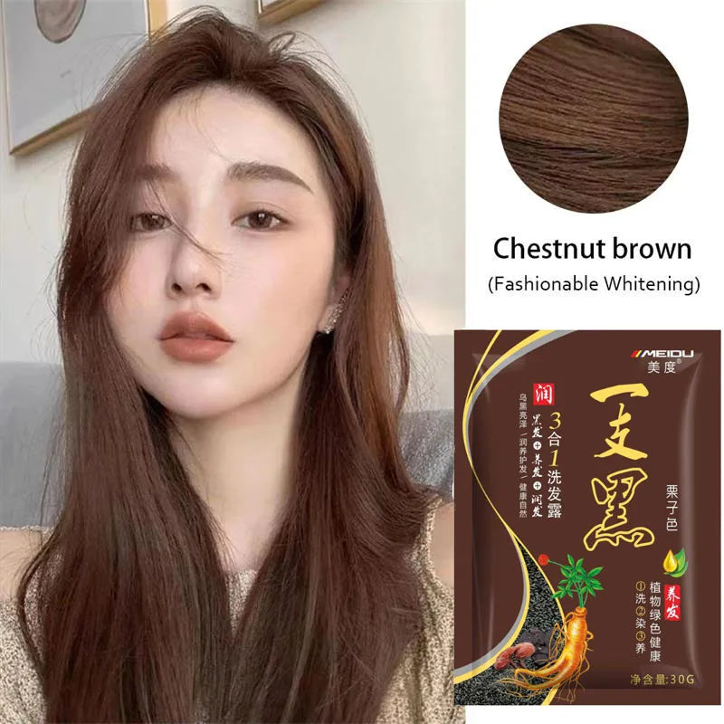 Natural Herbal Hair Dye Shampoo 3 in 1 Hair Color Shampoo Non-irritating Lasting Repair Nourish Gray White Hair Care Women Men