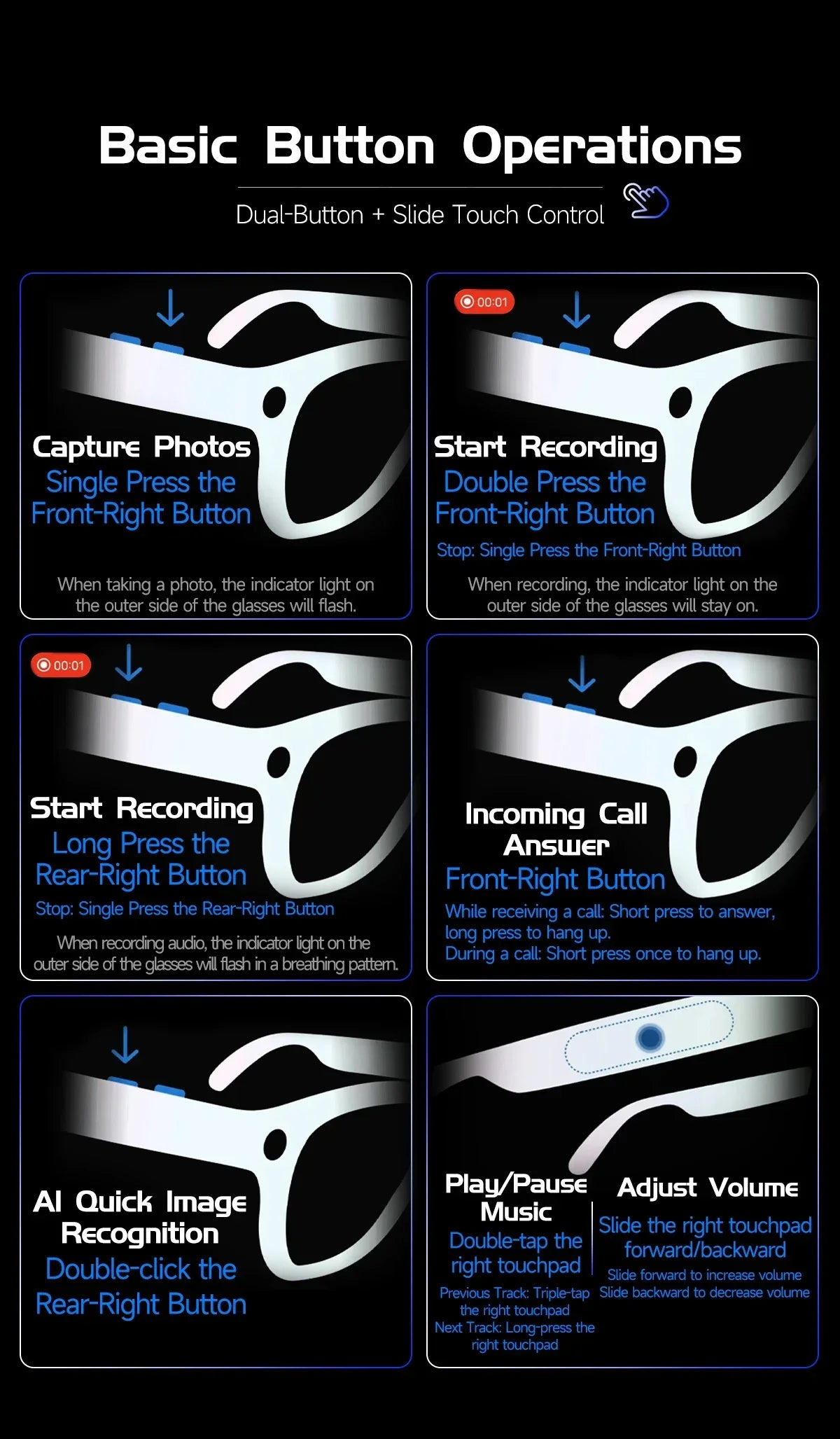 2025 New Intelligent AI Glasses 800W Pixel Camera HD 4K Video Recording AI Translation Music Control Intelligent Wearable Device