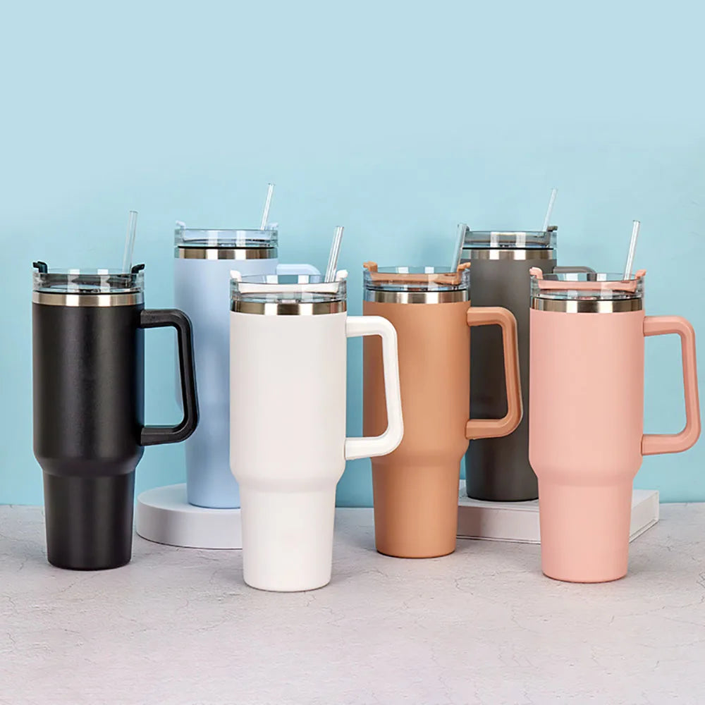 Mug Tumbler 40oz with Straw Handle Coffee Insulated 304 Stainless Steel Car Cup Keeps Cold Beer with Lids Tumbler Thermos Cup