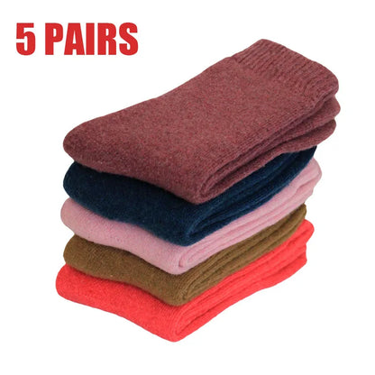 5 Pairs Winter Super Thicker Warm Socks Wool Women Socks New Solid Merino Wool Socks Against Cold Snow Men Terry Sock Size 36-42