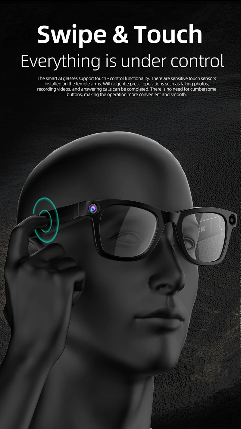 Xiaomi 4k Smart AI Bluetooth Glasses HD 800W pixel Shooting Waterproof Camera Photo Video Voice Call Translation Smart Glasses