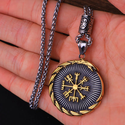 Vintage Vegvisir Viking Compass Pendant Necklace for Men Stainless Steel Fashion Nordic Amulet Beaded Necklace Jewelry Wholesale