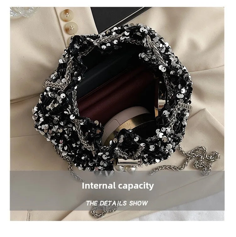 Good-looking Personality Sequin Women's New Korean Bucket Bag Bright Eyes Style Fashion Crossbody Dinner Single Shoulder Bags
