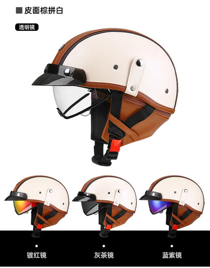 Retro Motorcycle Helmet DOT Approved Built in Sunglasses Casco Moto Helmet Detachable Insert Liner Vintage German Half Helmet