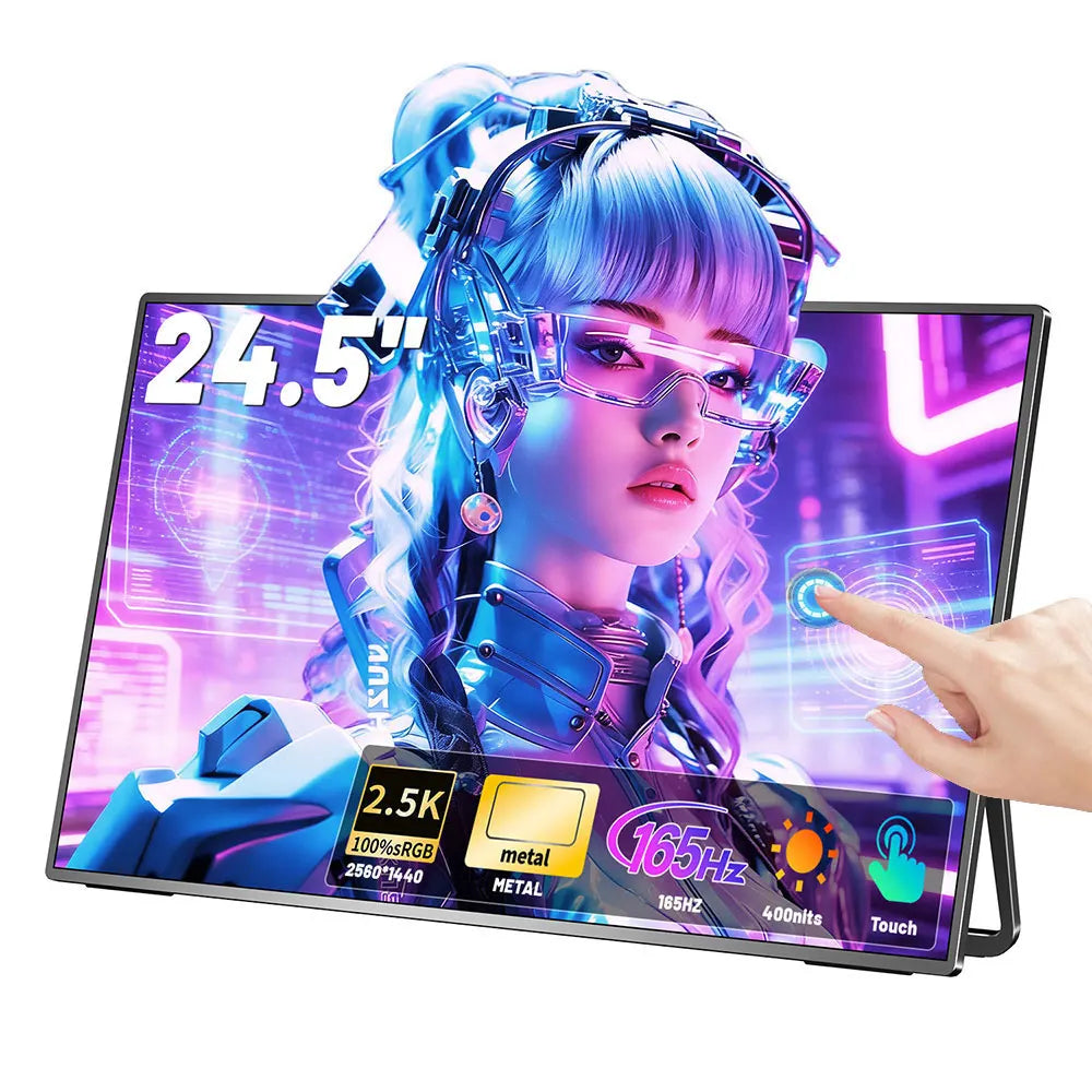 Sibolan 24.5" 2.5K Touchscreen Portable Monitor 165Hz 100% sRGB 400nit Metal Body Gaming Laptop Display Extender For Win & Mac