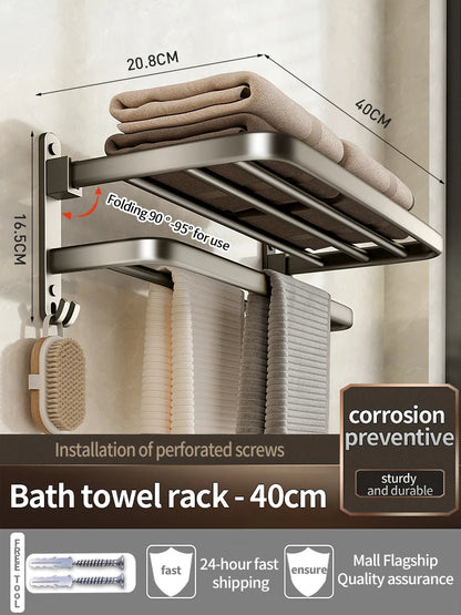 Upgrade And Thicken Grey/Black 50CM-60CM Towel Rack Space Aluminum Toilet Storage Rack Wall Mounted BathTowel Rack