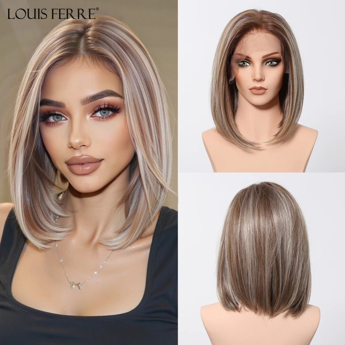 13*6 HD Transparent Lace Front Wigs Natural Hairline Short Straight Synthetic Wigs For Women Daily Party Brown Mixed Blonde Wigs