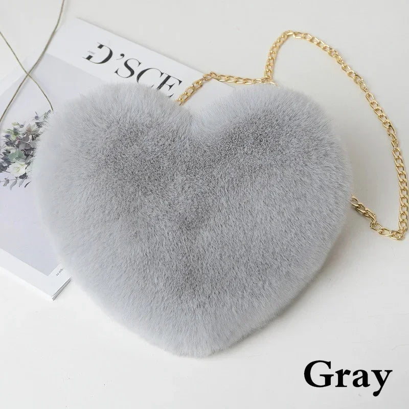 1 Pcs Women's Handbags Winter Fashion Faux Fur Heart Bag For Women Handbag Shoulder Bag Messenger Crossbody Bag Gift