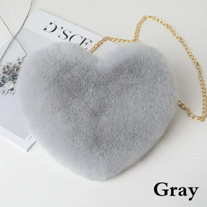 1 Pcs Women's Handbags Winter Fashion Faux Fur Heart Bag For Women Handbag Shoulder Bag Messenger Crossbody Bag Gift