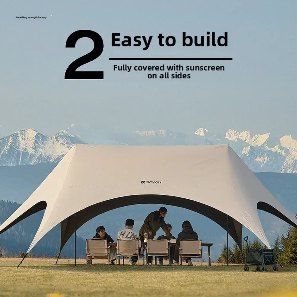Outdoor camping blackout hexagonal canopy tent instant pop-up sunshade with table and chairs easy to set up for lazy campers
