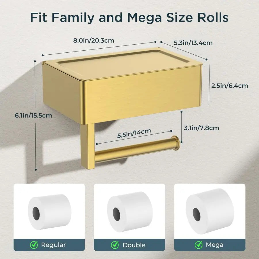 Toilet Paper Holder with Shelf, Sanitary Napkin Receptacle Tampon Holder, Wall Mount Toilet Paper Holder with Storage, Flushable
