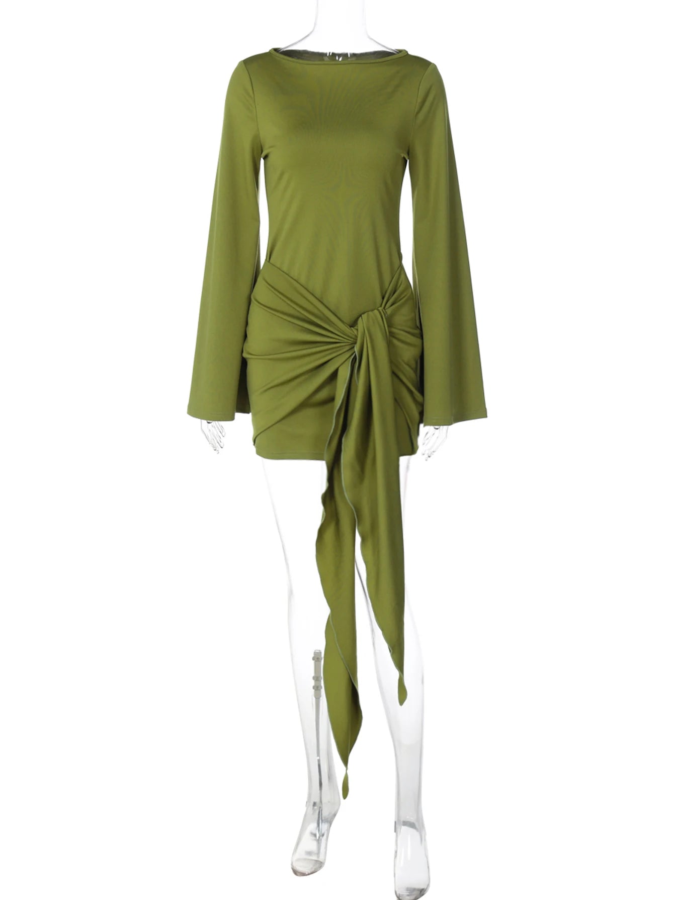 Dulzura 2025 Autumn Fashion Elegant O-Neck Long Sleeve Slim Fit Lace Up Mini Dress Ladies Solid Casual Clothes Party Club Outfit