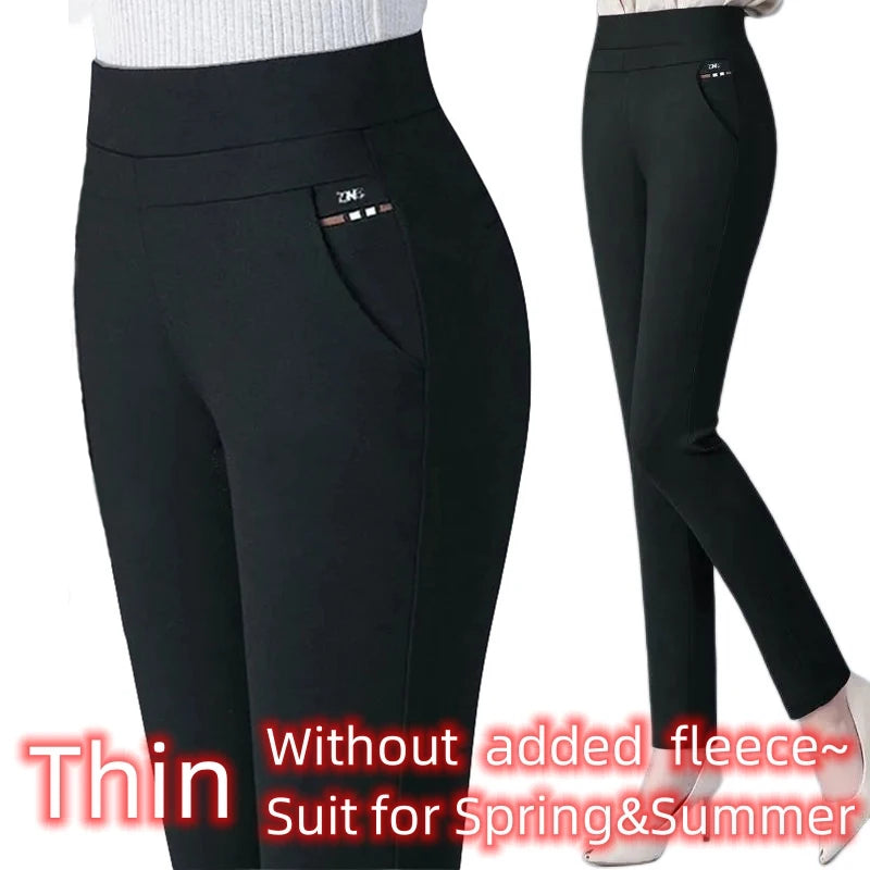 Thin & Thick Winter Pencil Pants Fleece Thermal Womens Snow Plush Strench Lady OL Slim Trousers Thichen Femal Clothing Leggings