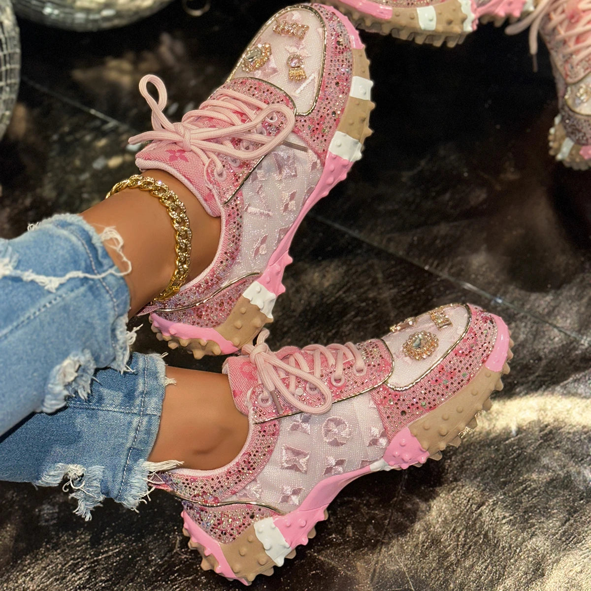 Luxury Designer Women's Sneakers Fashion Luxury Rhinestone Ladies Shoes 2026 New Outdoor Platform Female Sports Shoes Vulcanize