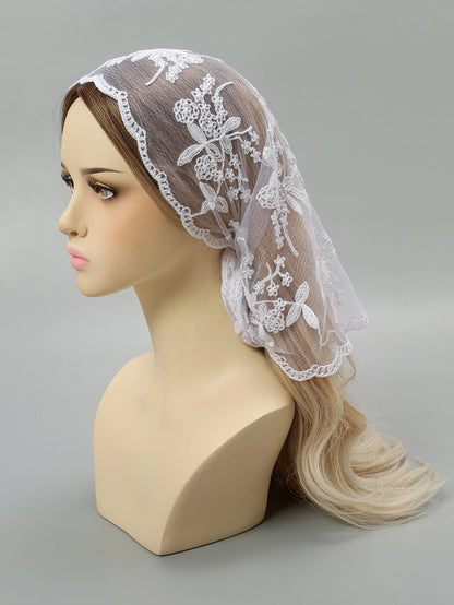 Wholesale French Lace Triangle Scarf Embroidered Flower Lace Scarf Small Shawl Crochet Head Scarf Headwraps Bandana For Women