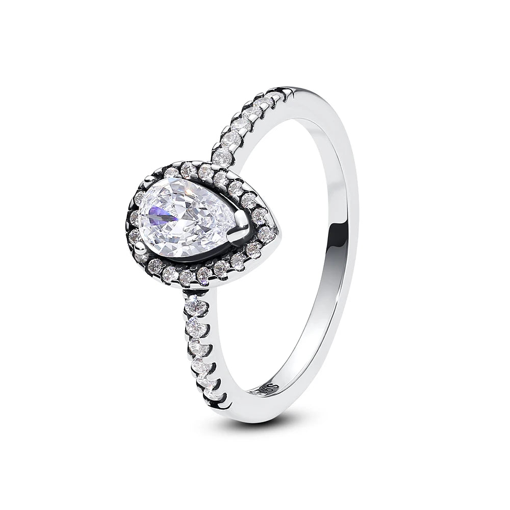 Original 925 Sterling Silver Ring Love Heart Pave CZ Crystal Stackable Rings For Women Wedding Engagement Birthday Gift Jewelry