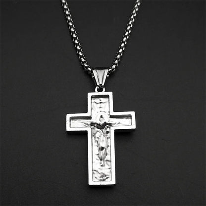 Stainless Steel Cross Jesus Pendant Necklace for Women Men Gold Color Chain Religious Crucifix Necklaces Amulet Jewelry Gift