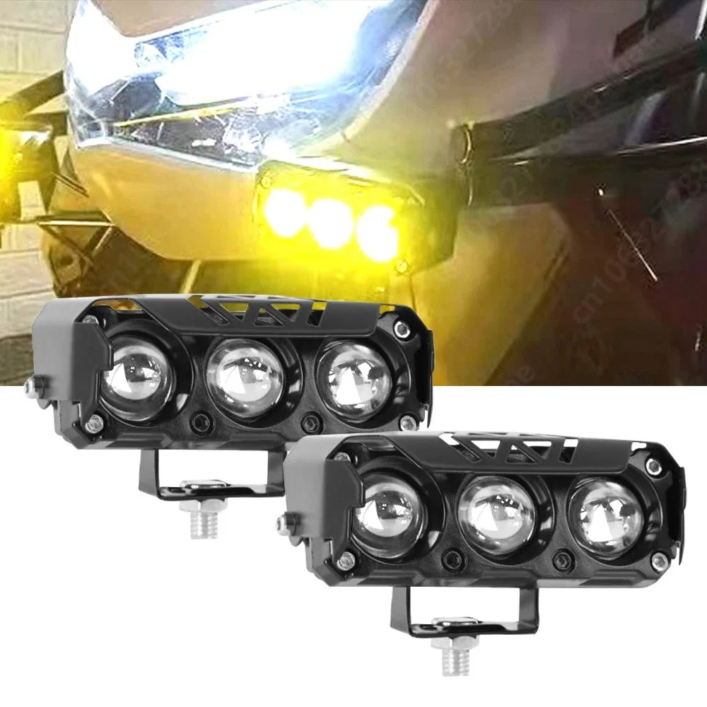 Motorcycle LED light Spotlight headlight lens Motorcycle Driving lights Spot Lamp yellow white High Low beam Moto Running Light