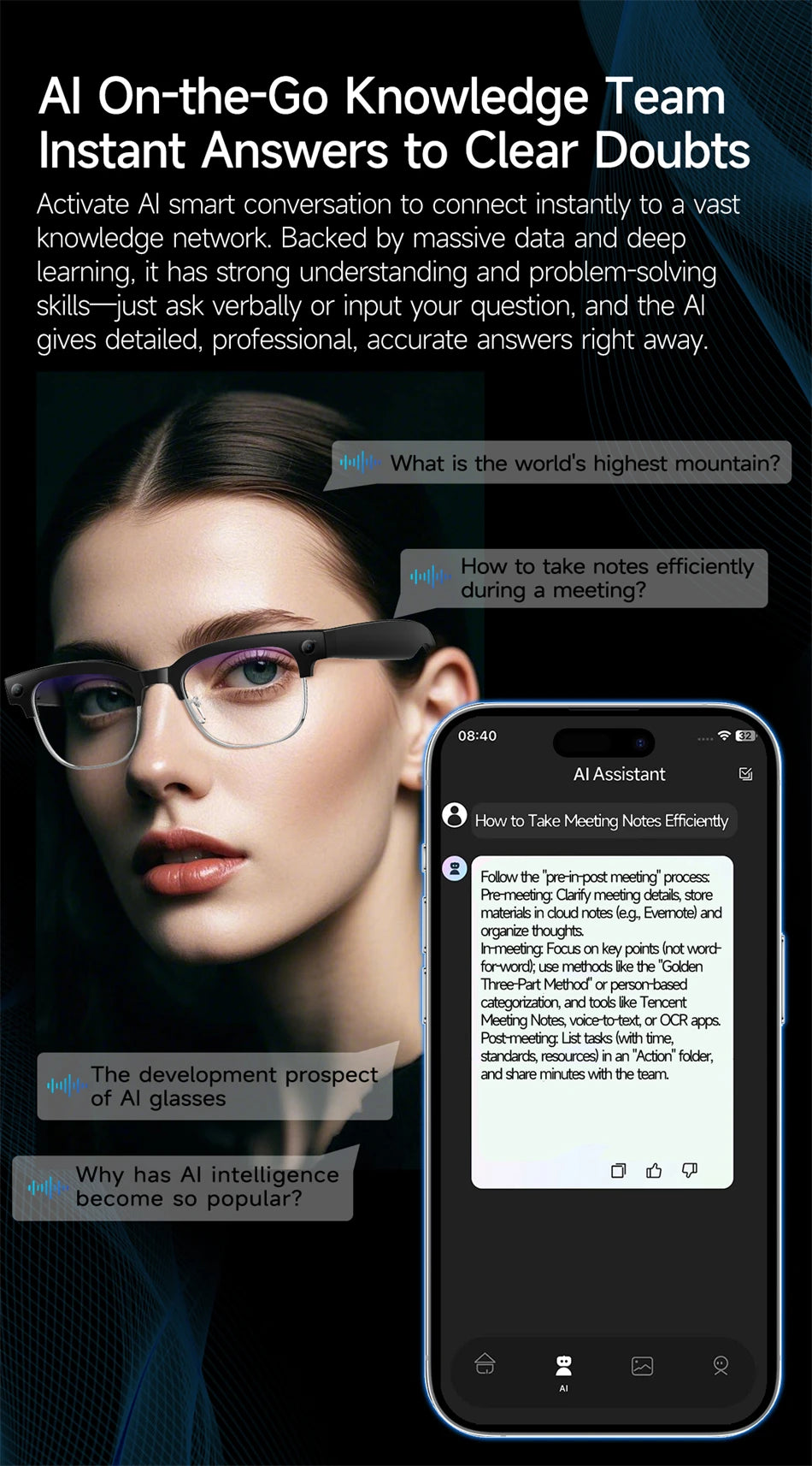 LIGE New 800W Pixel Camera Smart Glasses Men 4K Video Recording AI Photo Recognition Bluetooth Call Voice Translation Sunglasses