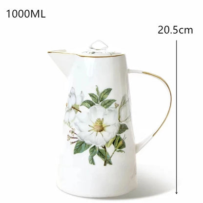 European Bone China Teapot, English Afternoon Tea Cup Set, High-Grade Porcelain Coffee Pot, Heat Resistant Kettle, 1000ml