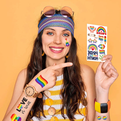 10Pcs Sheets of Pride Tattoos,  LGBT Pride Face Tattoos Temporary, LGBT Gay Pride Accessories for Parades, Festivals and Parties
