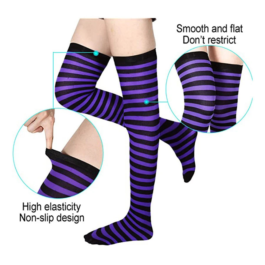 TRALOW Womens Socks Striped Knee High Socks Arm Warmer Fingerless Gloves Set Costume Accessories for Cosplay Christmas Punk