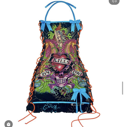 Joskaa Halter Printed Y2k Line Up Wacky Contrast Dress Women Gothic Party Sexy Hollow Bandage Halloween Makeup Dresses Outwear