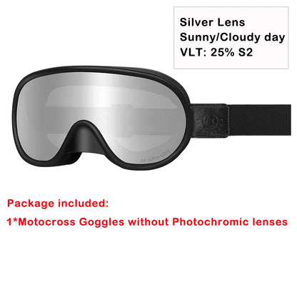 Vintage Motorcycle Goggles Over Glasses Photochromic UV400 Dirt Bike Goggles for Men Women Dual-Cycle Defogging Racing Glasses