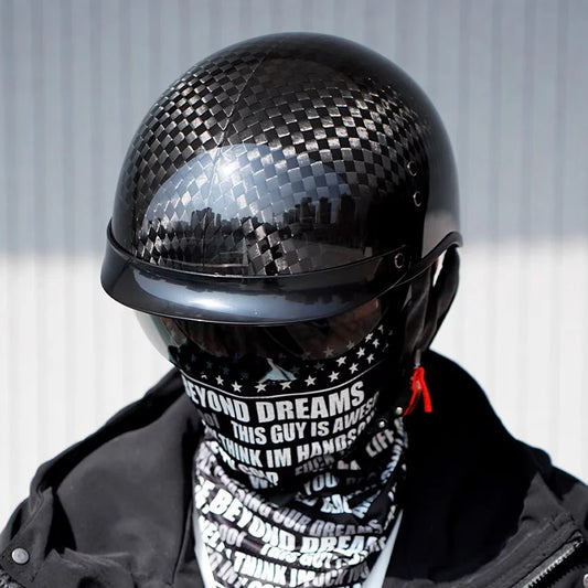    Best Seller Carbon Fiber Retro Motorcycle Half Face Helmet with Comfortable Lining Protective Goggles Helmet Factory Wholesale