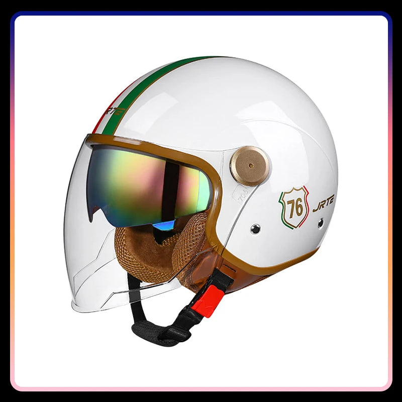 Retro Open Face Motorcycle Helmet Daul Lens DOT ECE Approved Vintage Jet Helmet 3/4 Open Half Helmet for Scooter Curiser Chopper