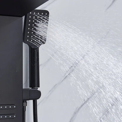 Black LED Shower Panel Tower System Rain Waterfall Shower Column Hydroelectricity Massage Body Spa Bath Shower Faucet Mixer