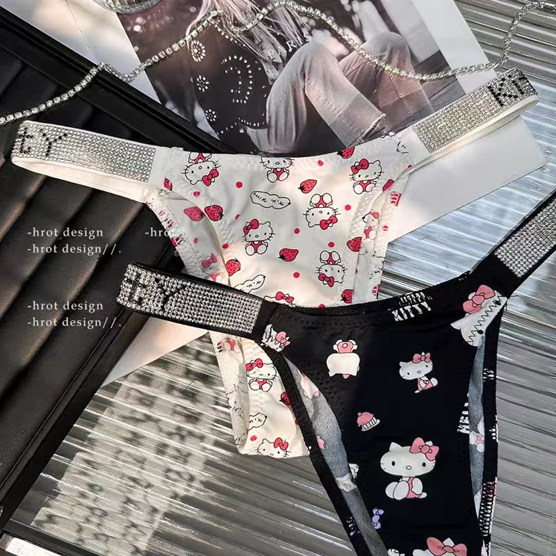 Sexy Thong Hello Kitty Panties Kawaii Cute Cartoon Underwear Women Ice Silk Briefs Girl Gift Underpants