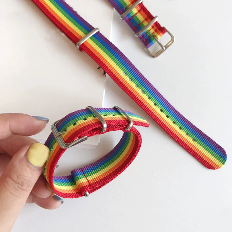 2/5pcs Pride Rainbow Strap Bracelets for Man Woman Adjustable Nylon Watch Band Charm Wristband Trendy LGBT Frienship Jewelry